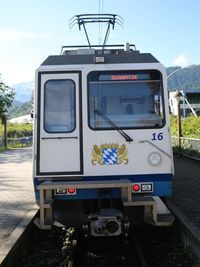 Train on railroad track against sky