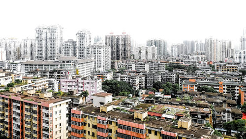 Cityscape against clear sky