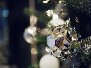 Close-up of illuminated christmas tree