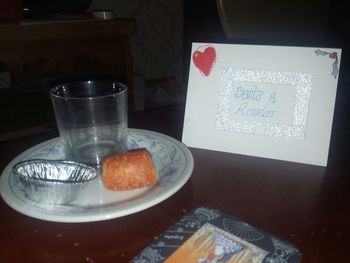 Close-up of drink served on table