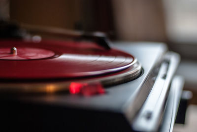 Close-up of record turning at turntable