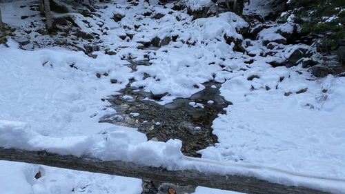 High angle view of frozen lake during winter