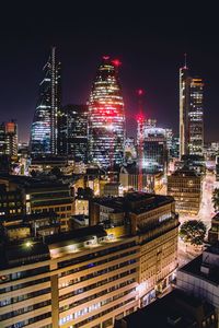 Skyscrapers in city at night