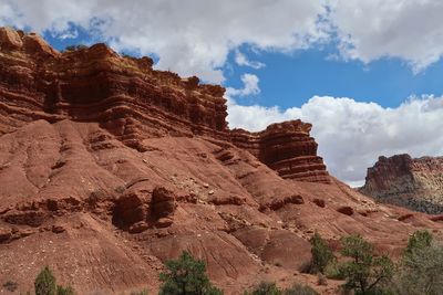 Low angle view of rock formations against sky