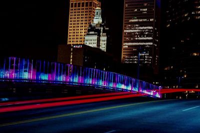 Light trails on road at night