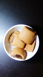 High angle view of cookies in plate on table