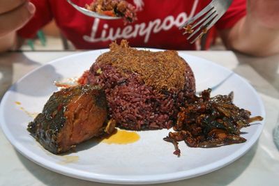 High angle view of meal served in plate