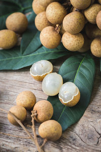 High angle view of fruits on table