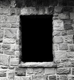 Close-up of window on brick wall