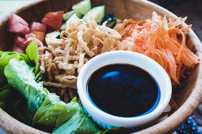 High angle view of food in bowl on table