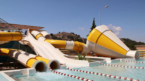 Low angle view of swimming pool against sky