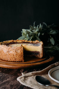 Close-up of cake in plate on table
