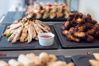 Close-up of meat on barbecue grill