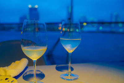 Close-up of wineglass on table