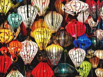 Full frame shot of illuminated lanterns in market