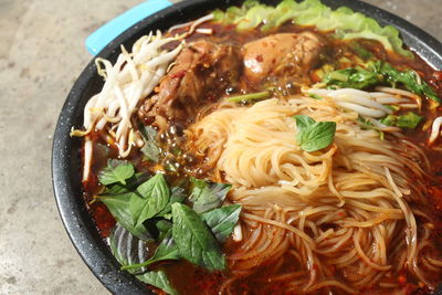 High angle view of food in bowl on table