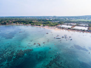 High angle view of people on beach