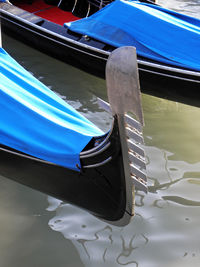 High angle view of boat moored in water
