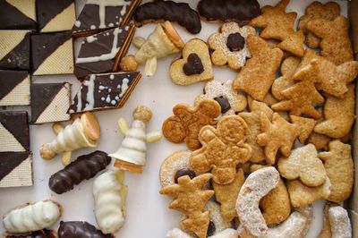 High angle view of cookies