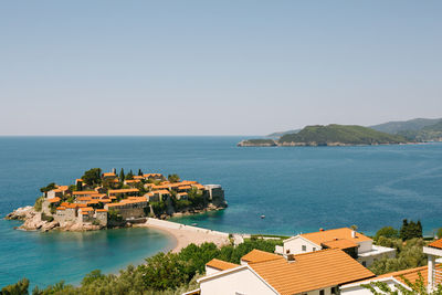 High angle view of sea against clear sky