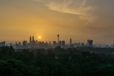 View of city at sunset