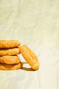 High angle view of breakfast on table