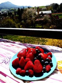 Close-up of strawberries in bowl on table