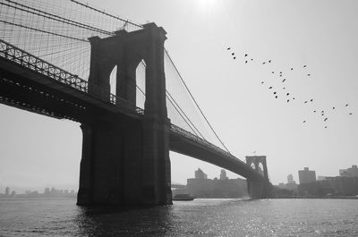 Low angle view of suspension bridge over river