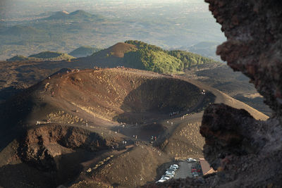 Silvestri craters from above at sunset on etna volcano - sicily,italy