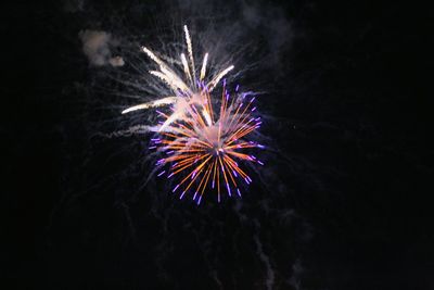 Low angle view of fireworks exploding in night sky