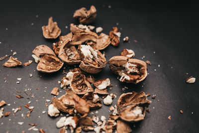 High angle view of dried leaves on table