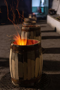 Close-up of fire burning at night