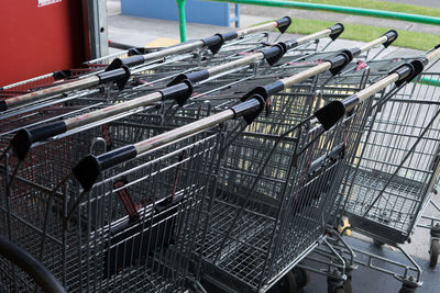 High angle view of shopping cart on window