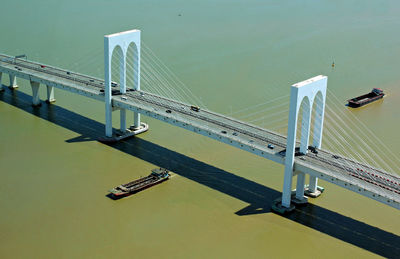 High angle view of bridge over sea against sky