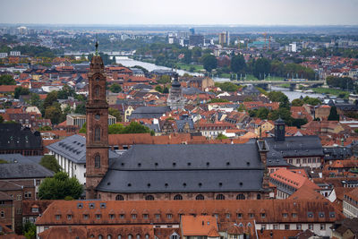 High angle view of heidelberg against sky in city