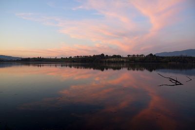 Scenic view of lake against sky during sunset