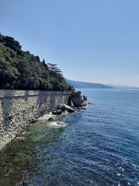 Scenic view of sea against clear sky