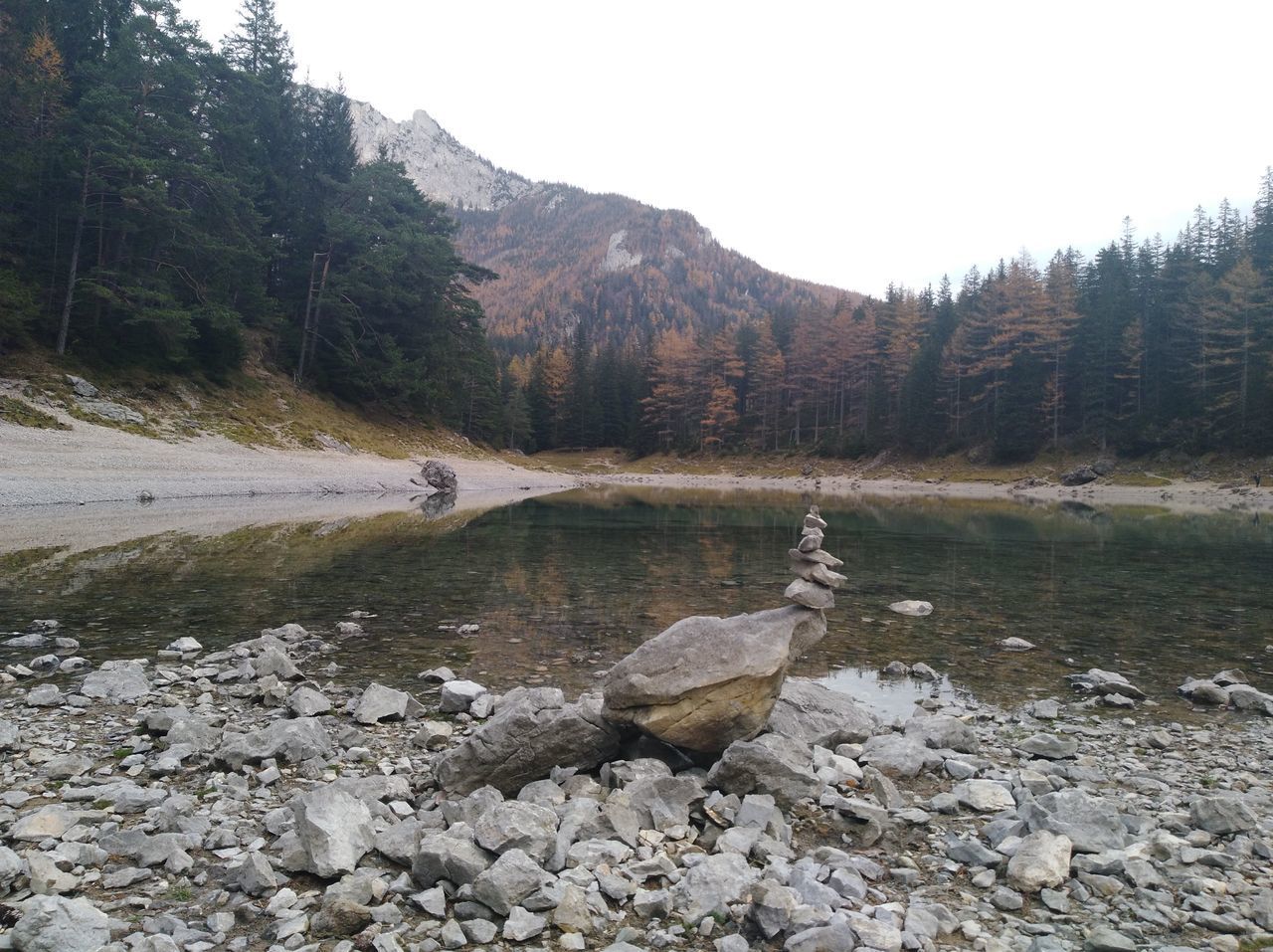 SCENIC VIEW OF LAKE AMIDST ROCKS AGAINST SKY