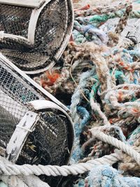 High angle view of abandoned fishing net