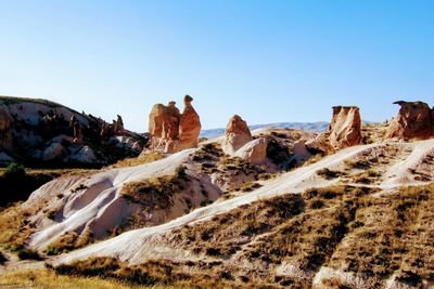 View of rock formations in desert