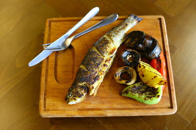 High angle view of food on table