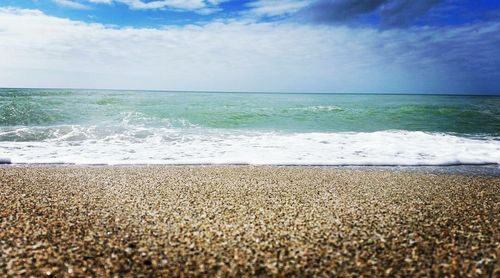 Scenic view of sea against cloudy sky