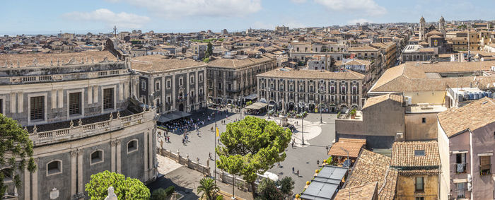  extra wide high angle view of the center of catania with duomo square