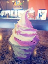 Close-up of ice cream on table