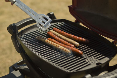 Close-up of meat on barbecue grill