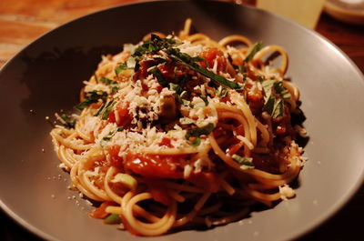 Close-up of meal served in plate