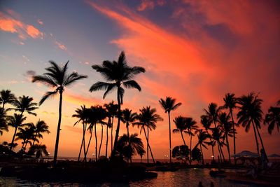 Silhouette palm trees on beach against sky during sunset