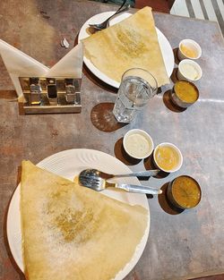 High angle view of food on table