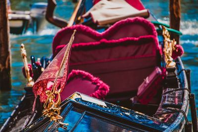 Close-up of boat sailing in sea