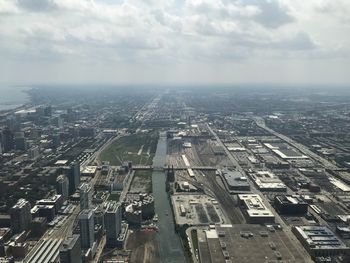 High angle view of street amidst buildings in city